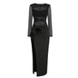 Sexy Hollow Out High Side Split See Through Mesh Long Sleeve Maxi Dress Luxury Brithday Prom Gown Party Club Fashion Dresses