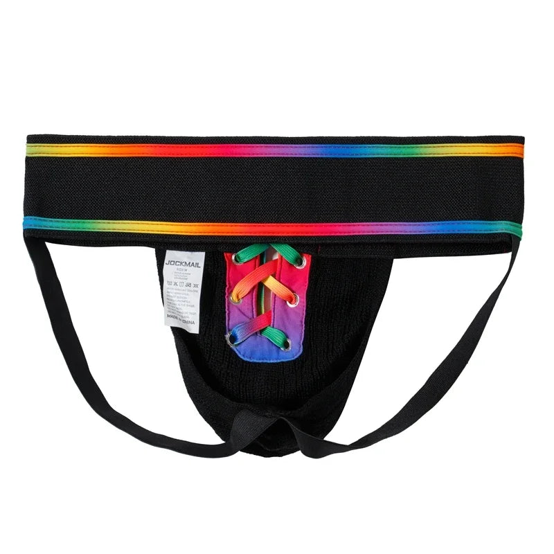 Open Front Men Jockstrap Briefs Athletic Supporter,3" Waistband Detachable Pouch Breathable Workout Sport Underwear Gay Thongs