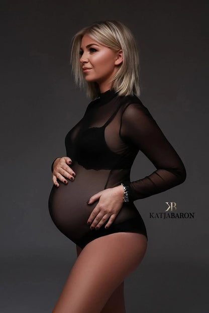 Sexy Deep V-neck Tulle Maternity Dresses Lace Hollow Horn Long-sleeved Feather Trailing Dress Photo Photography Props Vestidos