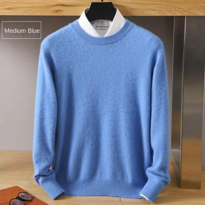 Men's 100% Pure Mink Cashmere Sweater O-Neck Pullovers Knit Large Size Mink Sweater Winter New Long Sleeve High-End Jumpers Tops