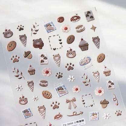 5D Cute Rabbit Love Heart Peach Blossom Flower Yellow Nail Art Stickers Bowknot DIY Self Adhesive Rhinestone Manicure Decals