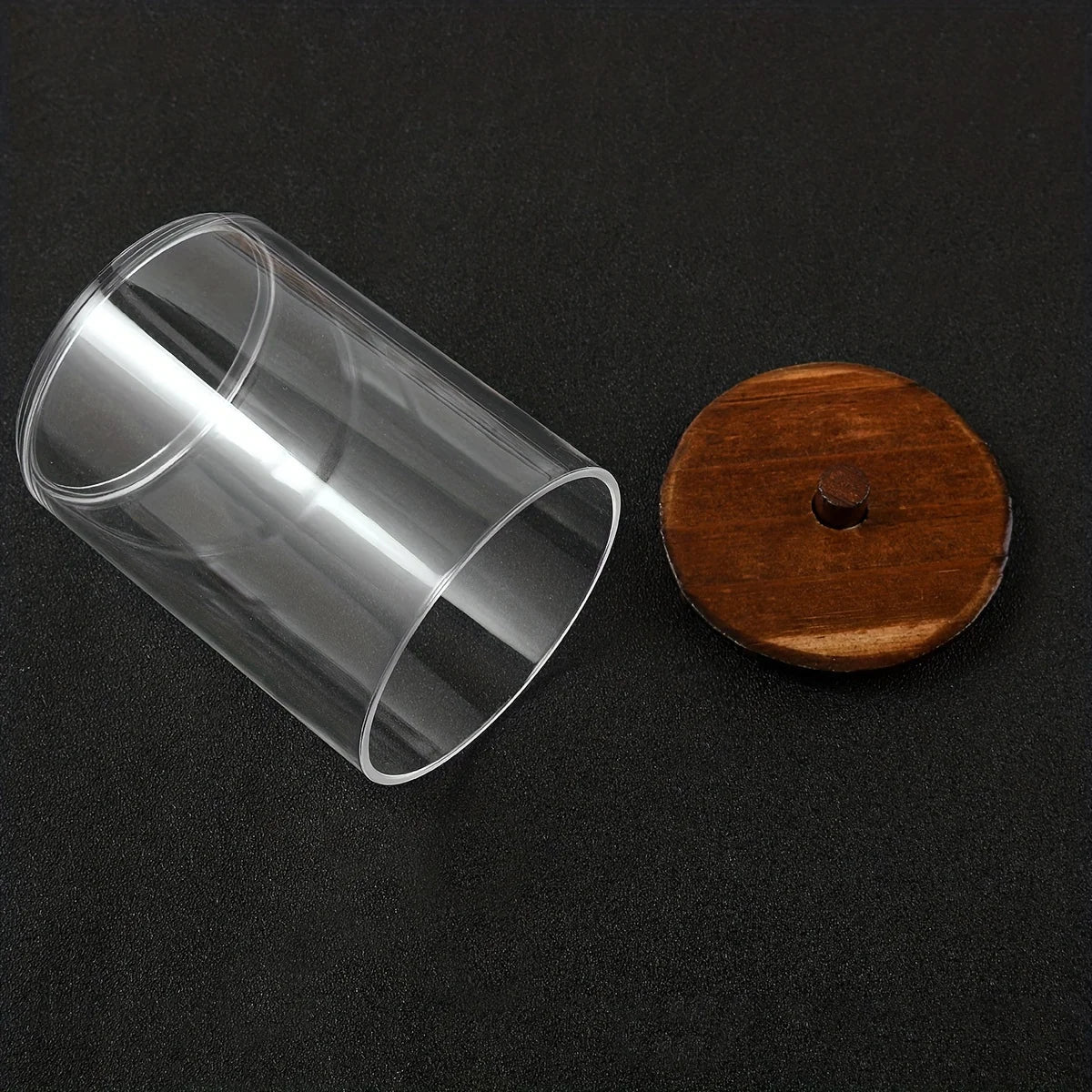 3 Pack Swab/Ball/Pad Holder with Wooden Tray, Qtip Apothecary Jar, Clear Bathroom Containers Dispenser for Storage