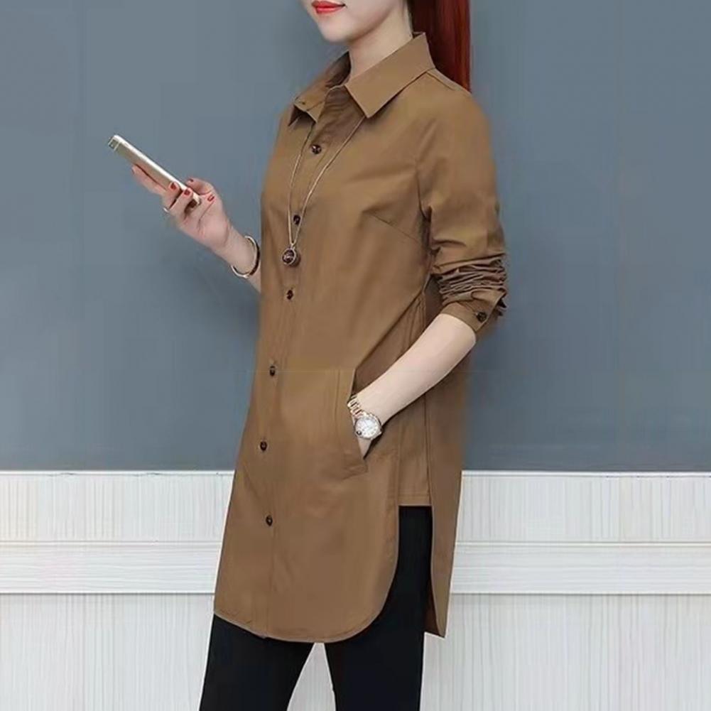Women Shirt Solid Color Long Sleeve Single Breasted Turndown Collar Loose Streetwear Spring Summer OL Basic Shirt Blouse