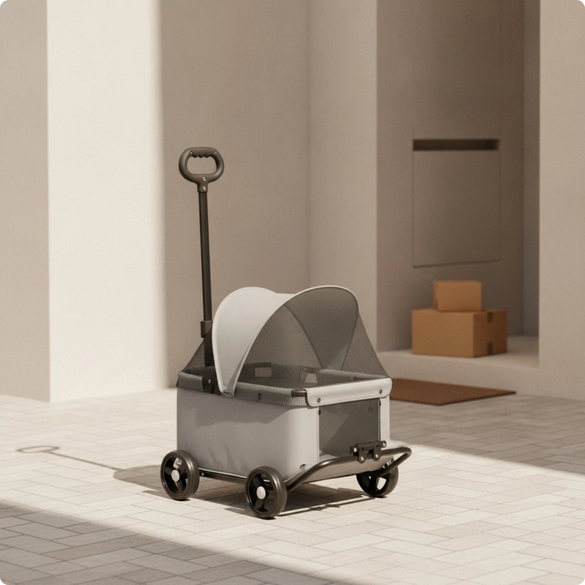 Four-Wheel Pet Stroller Compact Dog Stroller with Canopy Easy-to-Maneuver Roomy for Dogs, Outdoor Walks, Travel