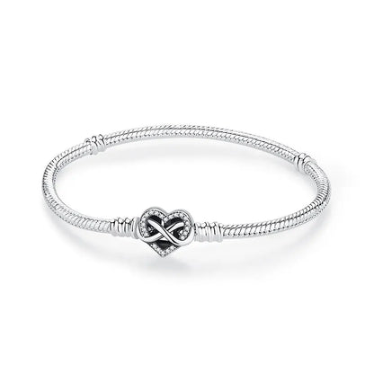 Original 925 Sterling Silver Bracelets Bangles Love Heart Clip Charms Beads Snake Chains For Women Rose Gold DIY Luxury Jewelry