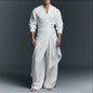 INCERUN Men Sets Solid V Neck Long Sleeve Long Style Shirt & Pants Two Pieces Sets Streetwear Loose Vintage Casual Men's Suit