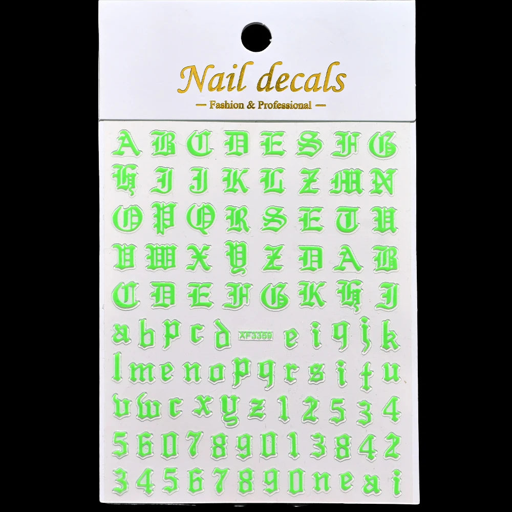 3D Glittery Gothic Letter Design Nail Art Stickers Uppercase Alphabet Letters Artistic Designs DIY Nail Art Decals Decoration #1