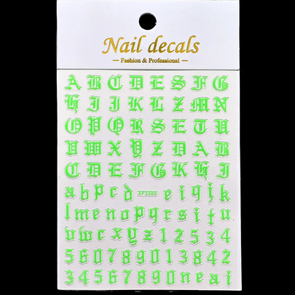3D Glittery Gothic Letter Design Nail Art Stickers Uppercase Alphabet Letters Artistic Designs DIY Nail Art Decals Decoration #1