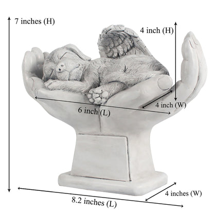 Personalized Dog Pet Grave Markers Memorial Angel Statue Stone with in God's Hands, Dog Pet Headstone Garden Stone