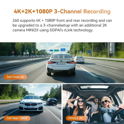 【Free 128G Card】DDPAI Z60 Dual Dash Cam Front and Rear 4K+1080P Dashcam Car DVR Dash Camera GPS ADAS Nightvision Park Monitor
