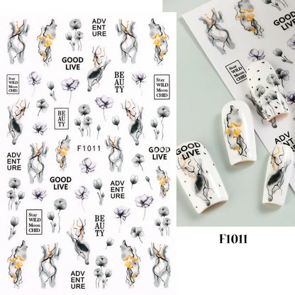 3d Nail Art Decals Spring Booming Violets Lavenders Purple Blue Pink Flowers Butterflys Stickers Decoration For Nail Tips Beauty