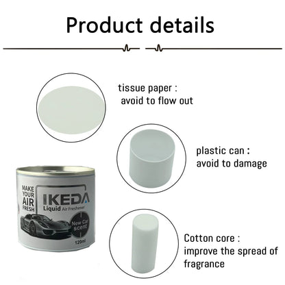 IKEDA 120ml Liquid Air Freshener with New Car Scent, Powerful Deodorizer for Car, Removes Cigarette Pet Odors, Continuous Freshn