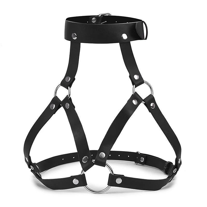Leather Cat Mask & Body Harness Set Women Erotic Bondage BDSM Fetish Lingerie Gothic Masquerade Cosplay Accessories
