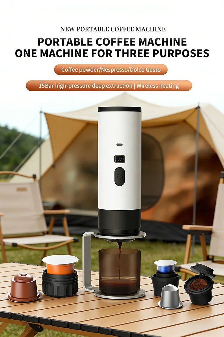 7800mAh Long-Lasting 3-in-1 Portable Coffee Maker, Electric Capsule Coffee Machine for Car, Travel & Camping