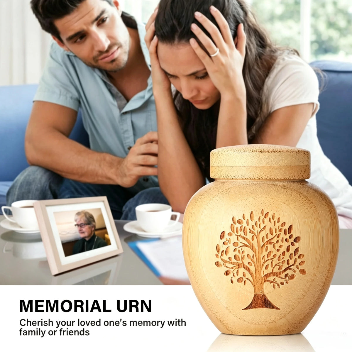 G14 Bamboo Cremation Urn Tree Life Threaded Pet Ashes Keepsake Urn  Ash Container for Dog Cat Human Loved One Funeral Souvenir