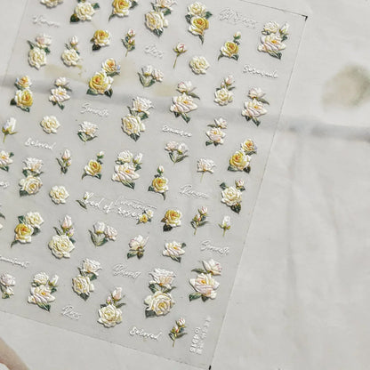 White Flower Petal Cherry Blossom Peach Blossom Falling Petal Floral Gradient 5D Self Adhesive Nail Art Sticker Manicure Decals