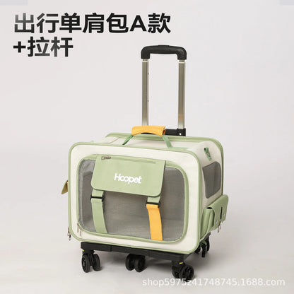 Home Cat Carrier Backpack, Dual-Compartment Pet Trolley, Spacious, Portable, Airline Travel Luggage for Multiple Cats and Dogs
