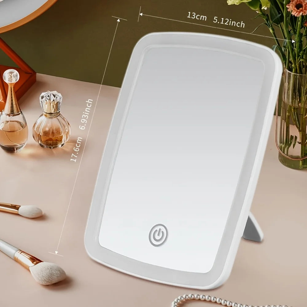 LED Makeup Mirror with Stand Desktop Folding Compact Square Travel Cosmetic Portable Lighted Vanity Mirror Touch Screen Tabletop