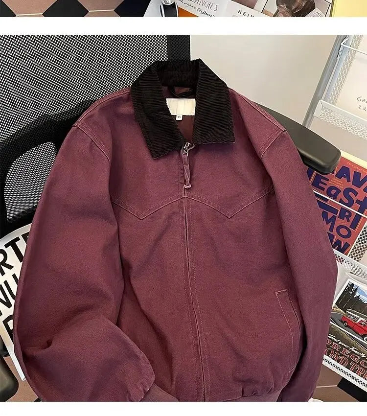 Pure Cotton Detroit Washed Jacket Men's Spring Loose Fit Collared Workwear Jacket Trendy Brand Color Block Casual Coat