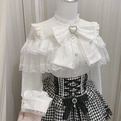Women Japanese Sweet Lolita Blouses Summer Elegant Bow Off Shoulder JK Shirt Female Gothic Hot Girls Casual Lace Ruffles Tops