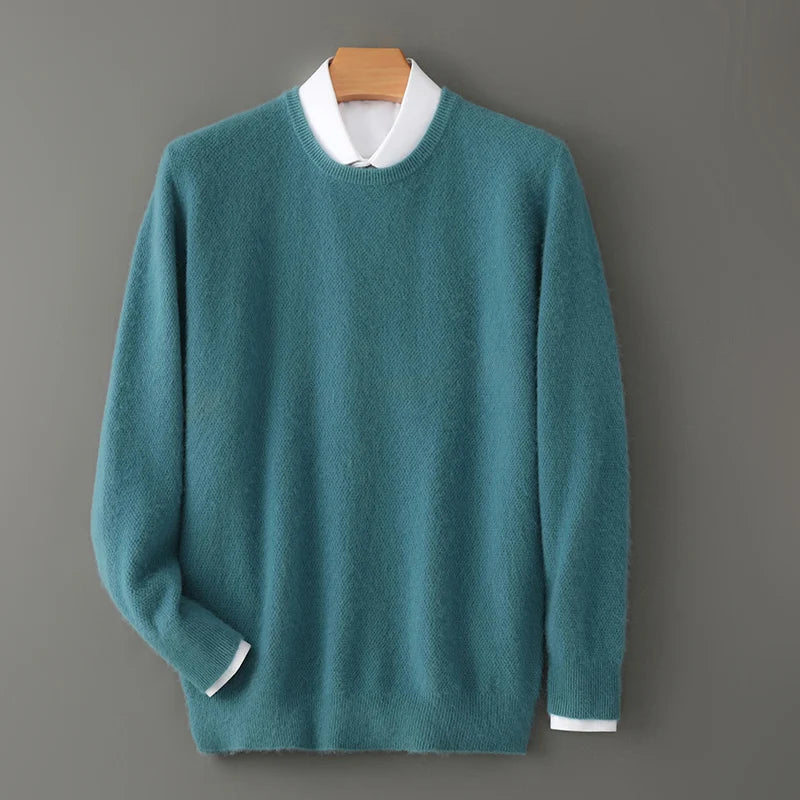 Men's 100% Pure Mink Cashmere Sweater O-Neck Pullovers Knit Large Size Mink Sweater Winter New Long Sleeve High-End Jumpers Tops