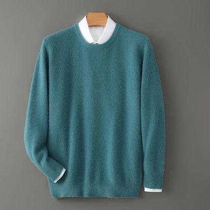 Men's 100% Pure Mink Cashmere Sweater O-Neck Pullovers Knit Large Size Mink Sweater Winter New Long Sleeve High-End Jumpers Tops