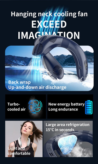 New Portable Neck Fan 5200mAh Neck Air Conditioner Rechargeable Semiconductor Cooling Fan Outdoor Personal Fan Wearable Cooler