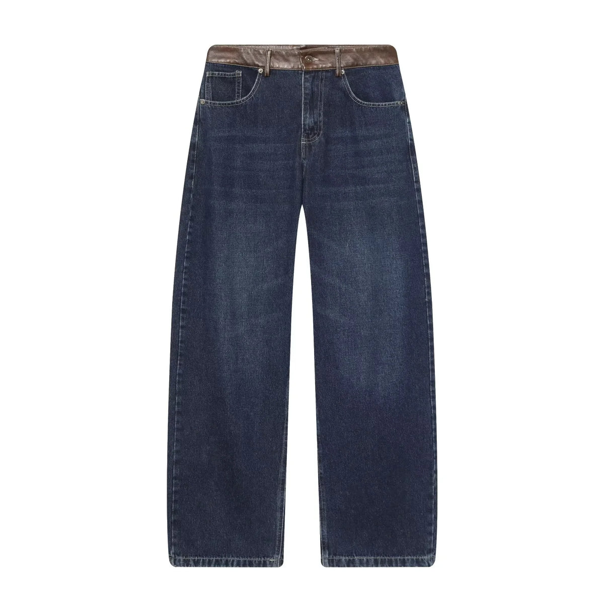 Female Vintage Leather Pocket Jeans Women Blue Zipper Straight Loose Trousers Lady New Fashion Daily Casual Spring Pants 2026