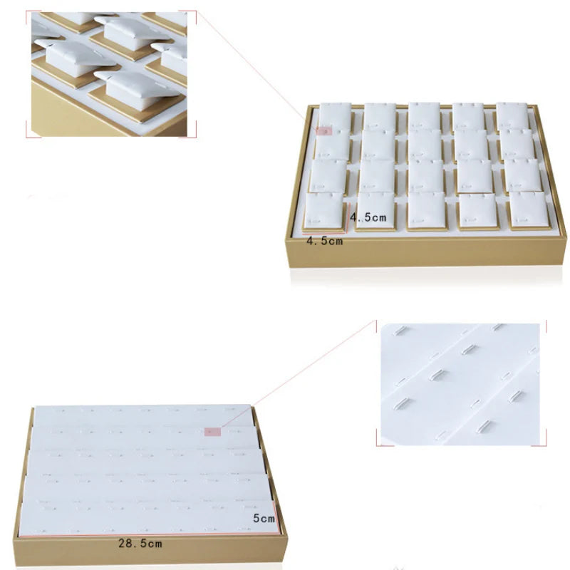 Luxury Gold White PU Leather Necklace Ring Earring Holder Jewelry Tray Series Jewelry Disply Jewellery Organizer Box