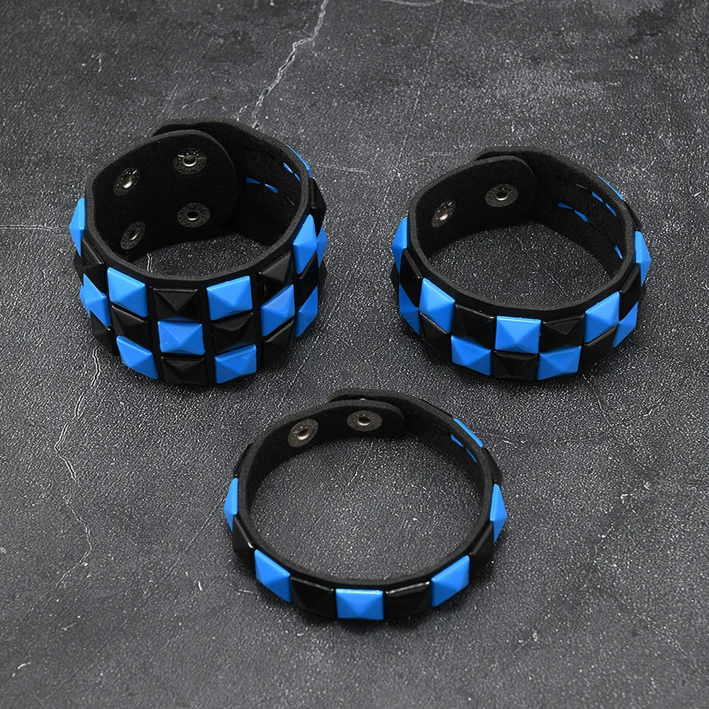 3Pcs/Set Fashion Contrasting Rivets Leather Wrist Friendship Big Wide Bracelet For Male Female Buckle Vintage Punk Jewelry