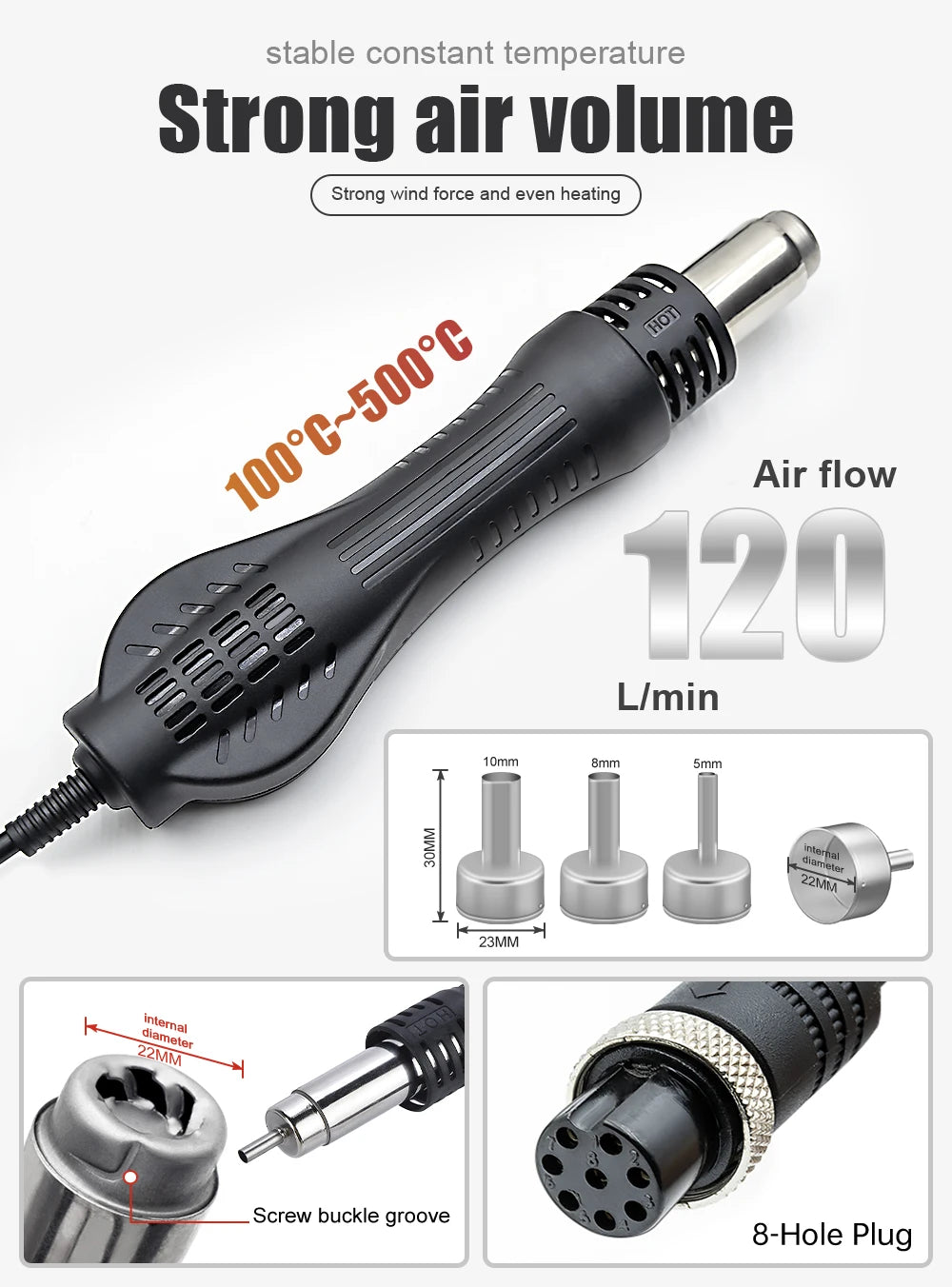 JCD Hot Air Gun 858D 700W BGA Rework Solder Station Soldering Heat Air Gun Station 220V / 110V For SMD SMT Welding Repair Tools