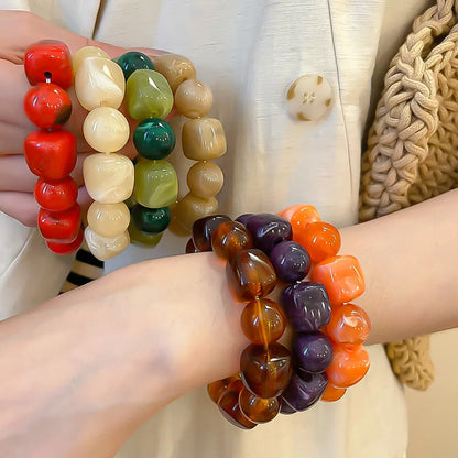 Multicolor Irregular Acrylic Beaded Bangles for Women Geometric Smudge String Bracelet Beach Vacation Style Couple Jewelry W