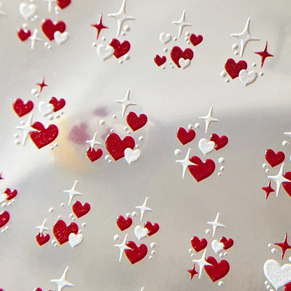 3D Valentine's Day Love Heart Nail Art Sticker Red White Cross Stars Self-Adhesive Nail Decals 8*10cm Kawaii Heart Nail Sticker