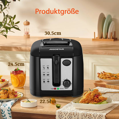 Aigostar Deep fryer with 2.5 l capacity, 1650 W, BPA-free deep fryer with viewing window, temperature control and display, black