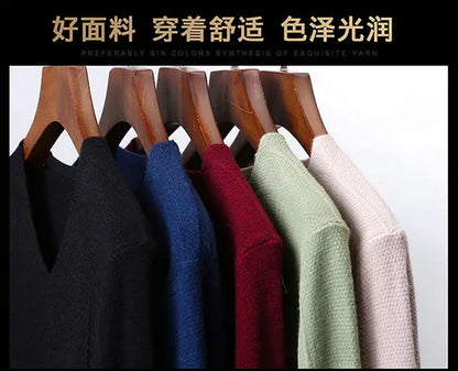Autumn Winter New Men V-neck Pullover Sweaters Plaid Casual Korean Clothing Tees Fashion Slim Long Sleeve Bottoming Knitted Tops