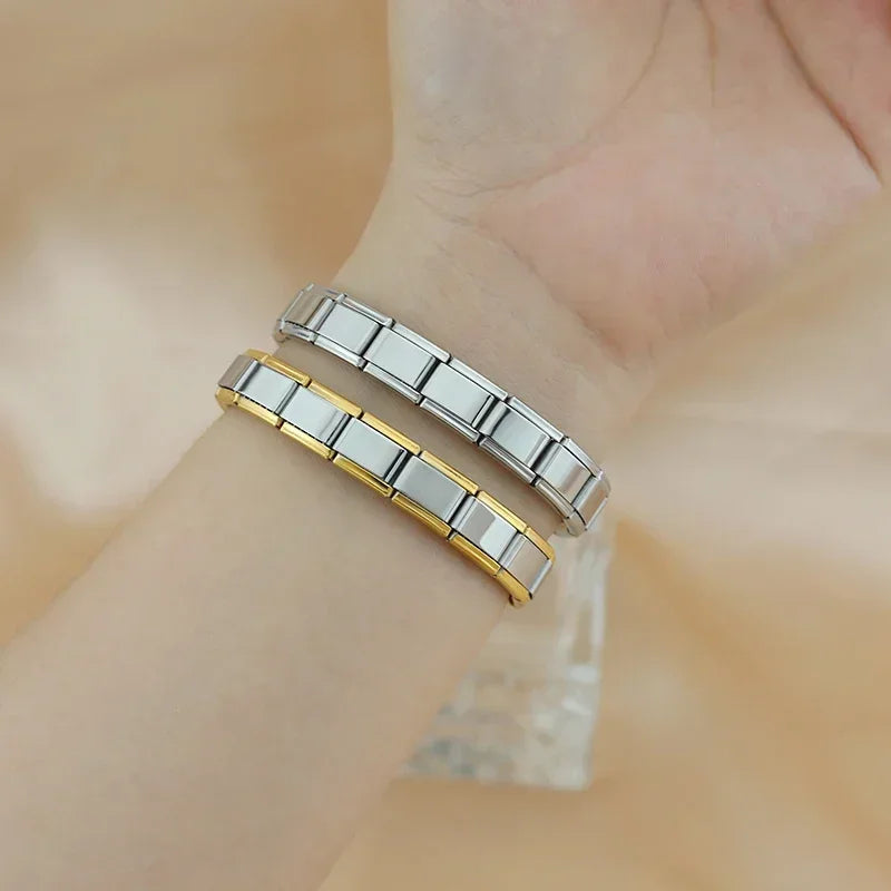 Hapiship 2024 New Men/Women's Jewelry 7/9/13mm Width Itanlian Elastic Charm Bracelet Fashion Stainless Steel Bangle ST-Top