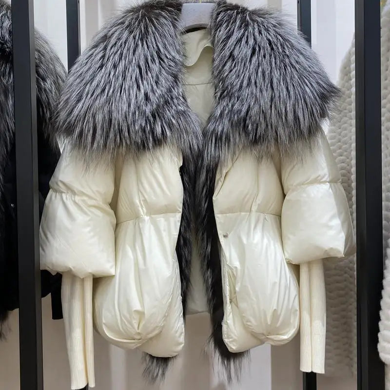 2024 Winter Women Warm Coat Oversized Real Fox Fur Collar Thick Luxury Outerwear New Fashion 90% Goose Down Jacket