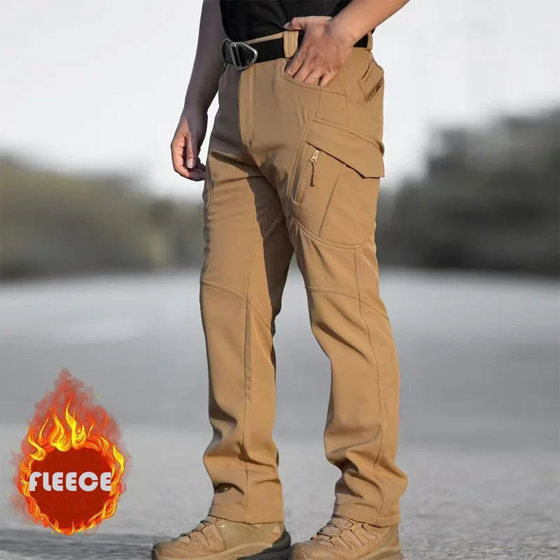 Men Winter Autumn Fleece Waterproof Cargo Pants Hiking Camping Softshell Climbing Casual Warm Tactical Military Combat Trousers