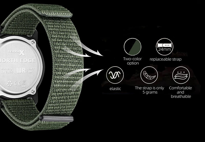 NORTH EDGE 2026 TERRAX Men's Digital Watches Outdoor Sports Swimming Waterproof 50M Stopwatch Countdown Electronic Watch For Men