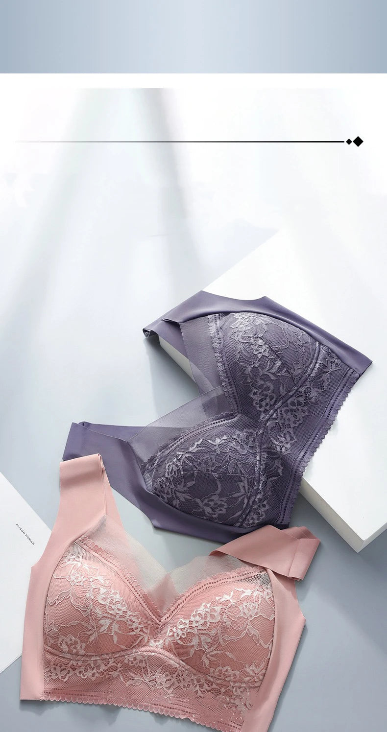 1pcs Women Lace Plus Size Bra Basic Anti Sagging Thin Vest With Padded Female Brassier Lady Ice Silk Seamless Comfort Breath Bra