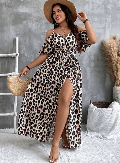 Plus Size Large Size Fashion Floral Print Women's Strap Dress Comfortable Casual Long Skirt Polyester Fabric Commute Style Th...