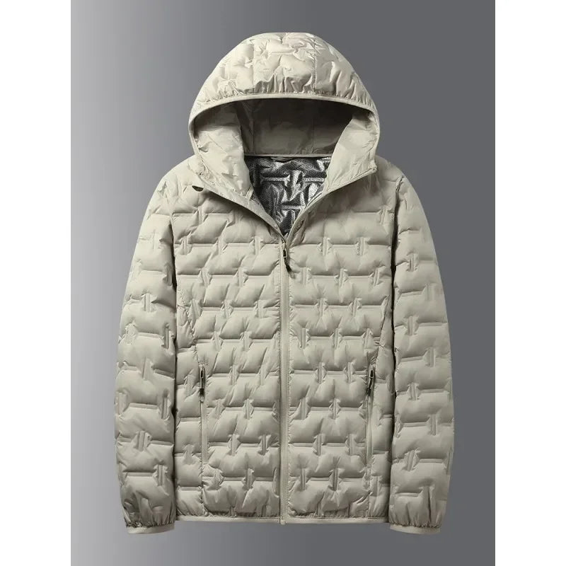 Winter white down jacket men's graphene self heating windproof pleated hooded down jacket casual warm down jacket men's coat