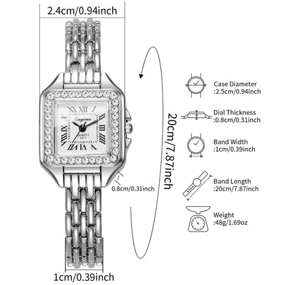 Elegant Rhinestone Square Women Watches Fashion Roma Dial Quartz Wristwatch Reloj Mujer Ladies Clock (Without Box)