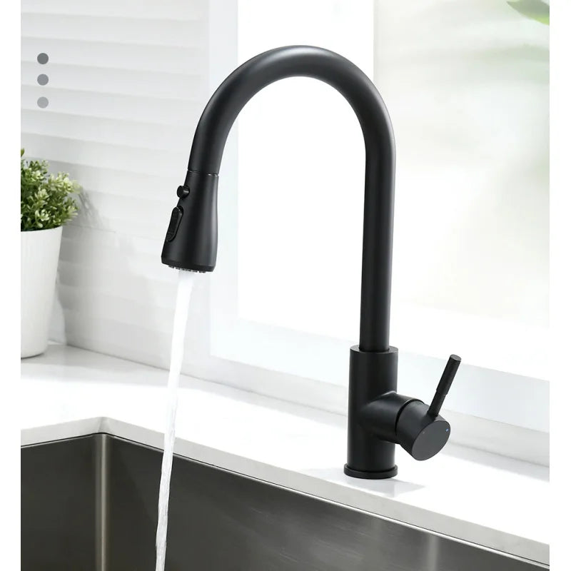 Kitchen Faucets Brushed Nickel Pull Out Kitchen Sink Water Tap Deck Mounted Mixer Stream Sprayer Head Hot Cold Taps Sliver