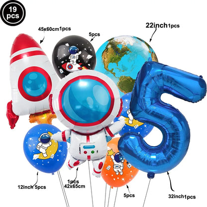 Blue Planet Astronaut Space Disposable Tableware Kids Birthday Table Decorations Paper Plate Cup Napkin Astronaut Rocket Balloon