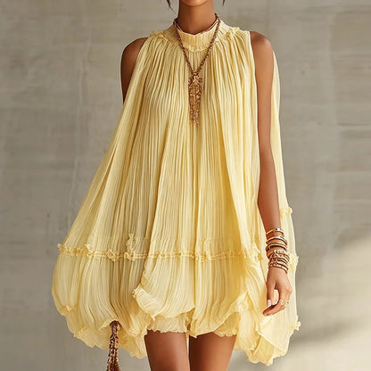2026 Women Solid O-Neck Princess Party Dress Spring Summer Sexy Sleeveless Ladies Loose Ruched Dresses Streetwear Dropshipping
