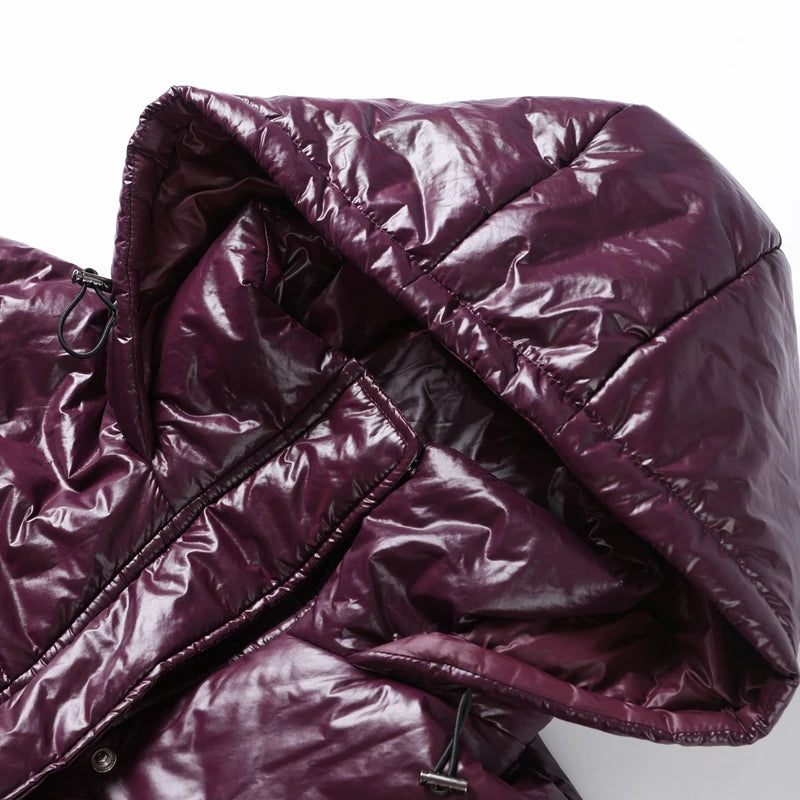Vintage Zipper Cotton Coat Women Hooded Full Sleeve Pockets Drawstring Overcoats 2025 Winter New Lady Fashion Warm Streetwear