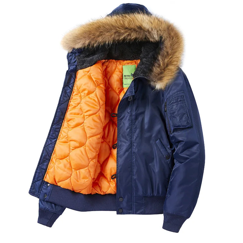 Pilot Men's jackets Thicken Winter Jacket Padding Man Down Jacket Coat Parkas Outdoor Fur Hooded Cotton Padded Jacket HXY0257