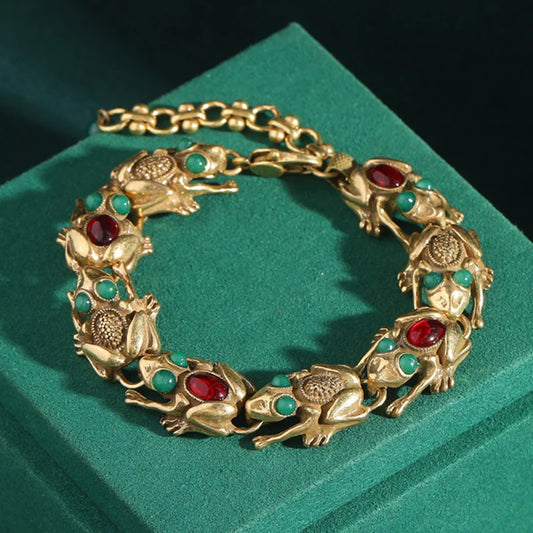 Vintage Jewelry Antique Gold Color Toad Bracelets For Women Charm Chain Natural Stone Red Agree Luxury Designer Halloween 2026