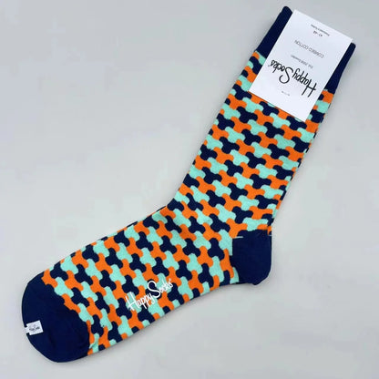 Happy Socks Men's Mid-tube Socks Four Seasons Pure Cotton Classic Socks SIZE 41-46